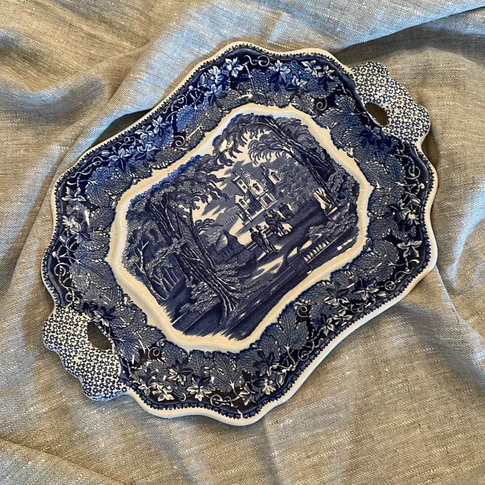 Vintage blue and white transferware Vista Blue ironstone tray